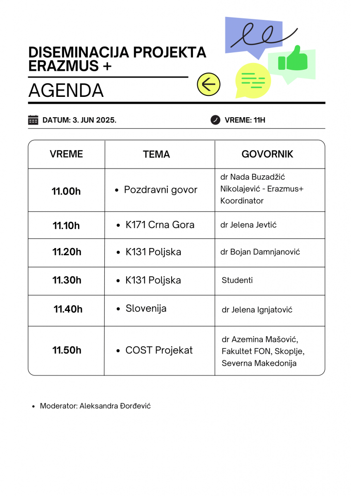 Agenda Diseminacija projekta Erazmus +-1